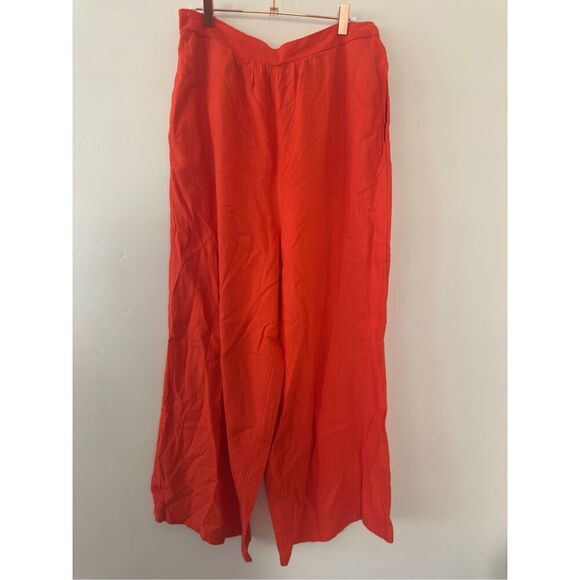 Anthropologie Celandine Orange Pull On Linen Wide Leg Pants Size Large New - Picture 2 of 5